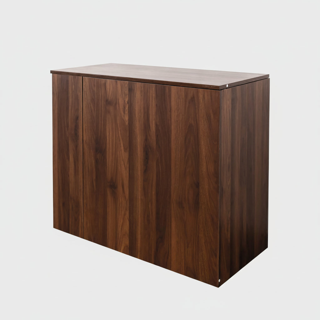 Wooden cabinet with dimensions labeled on a white background